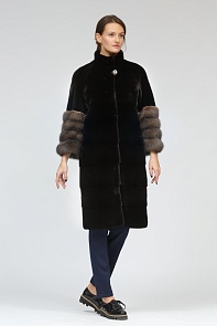 Пальто из норки Blackglama с отделкой соболь